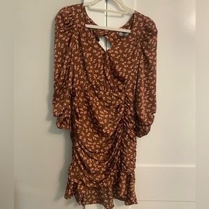Silk brown dress with pink detail